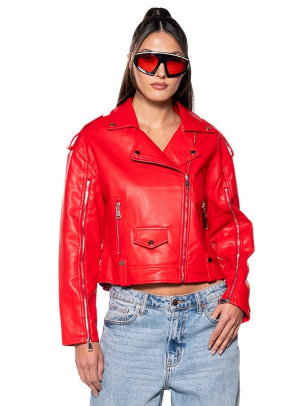 🆕 AKIRA Hot Cropped Aussy Moto Bomber Jacket Vegan Leather NWOT